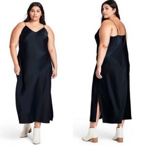 Nili Lotan x Target Navy Blue Slip Dress V Neck Maxi Satin Women's